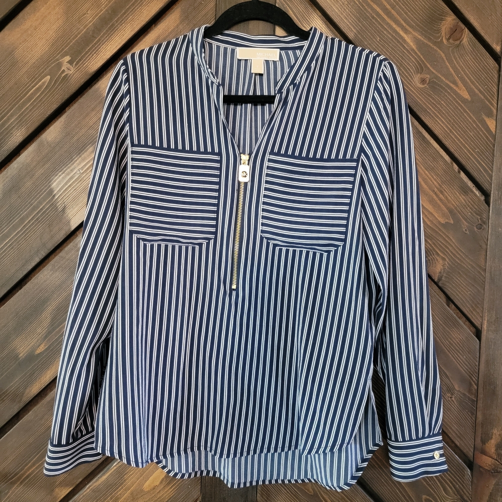 Michael Kors Navy and White Striped Blouse S